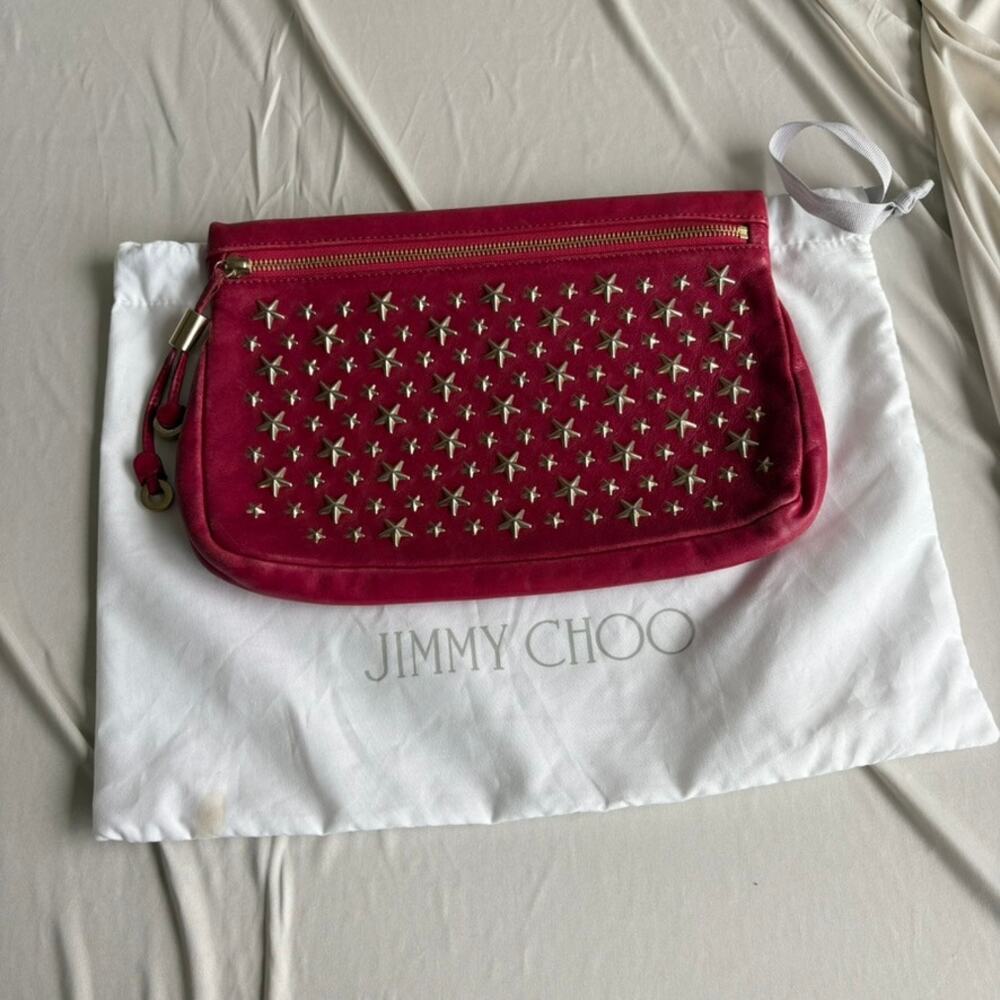 Jimmy Choo Star Stud Clutch - Raspberry Pink Leather, Gold Hardware - Picture 7 of 16